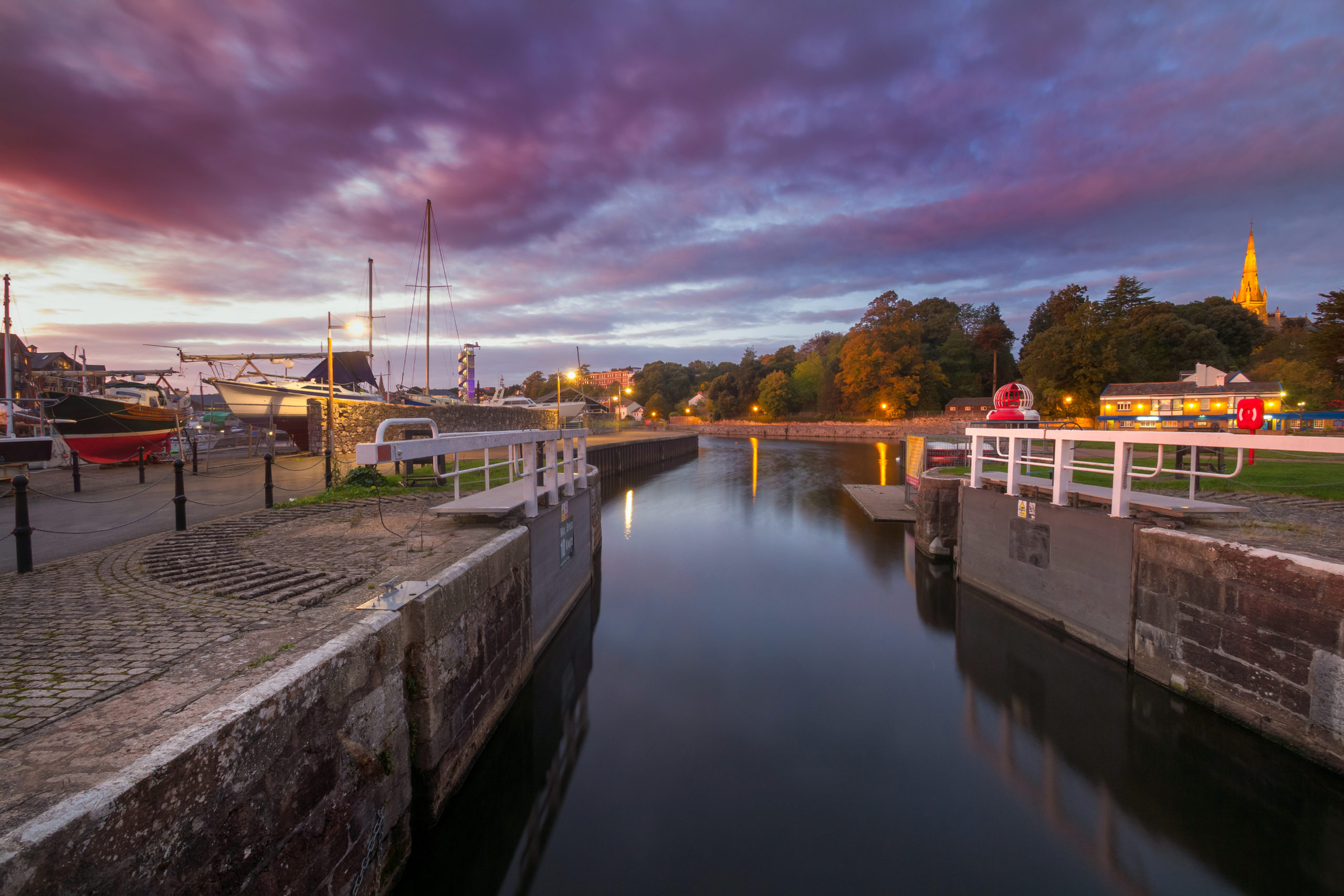 Colourful sunset at Exeter Quay in the evening