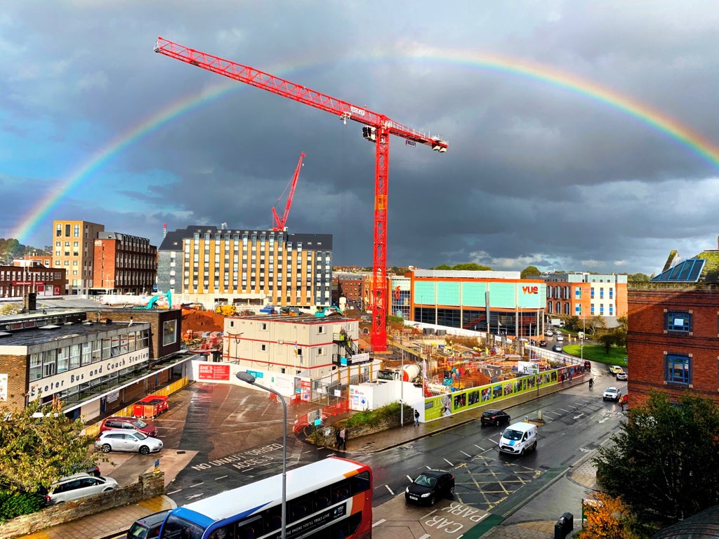 Photograph from Civic Centre looking at construction site at Bus Station and Vue Cinema with Rainbow